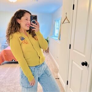 Vivetta Green Yellow Elephant Embroidered Cardigan Sweater XS